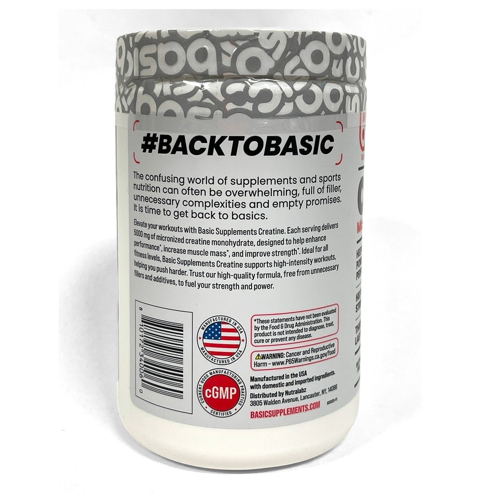 BASIC SUPPLEMENTS Micronized Creatine Monohydrate 5000mg 60 Serv Sealed Dec 2026