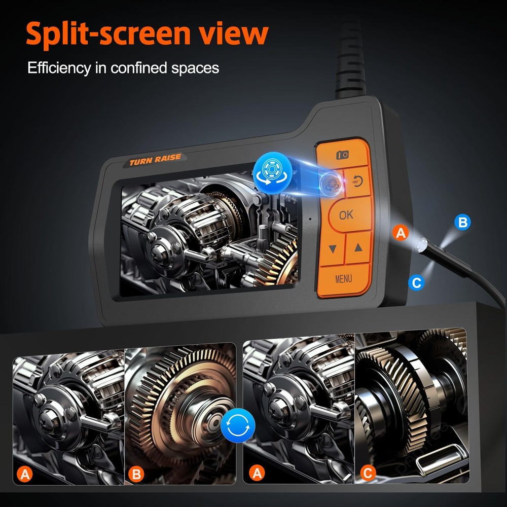 Triple Lens Inspection Drain Camera, 5 IPS Split Screen Borescope with Light &