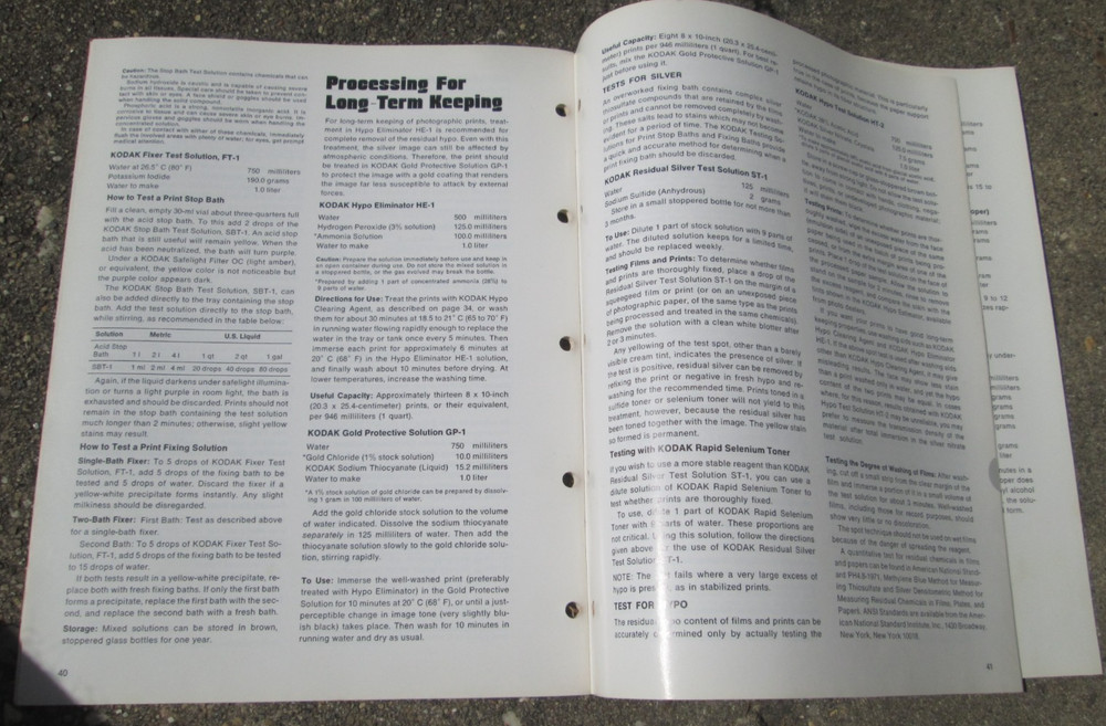 Kodak Technical Information Processing Chemicals Formulas Black-White Photo 1977