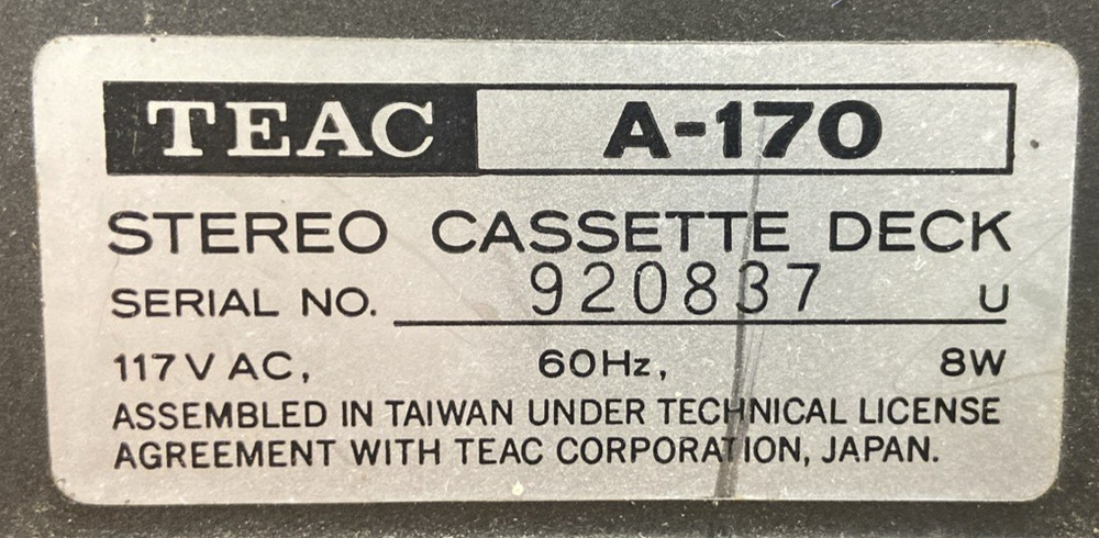 Teac A-170 Stereo Cassette Deck