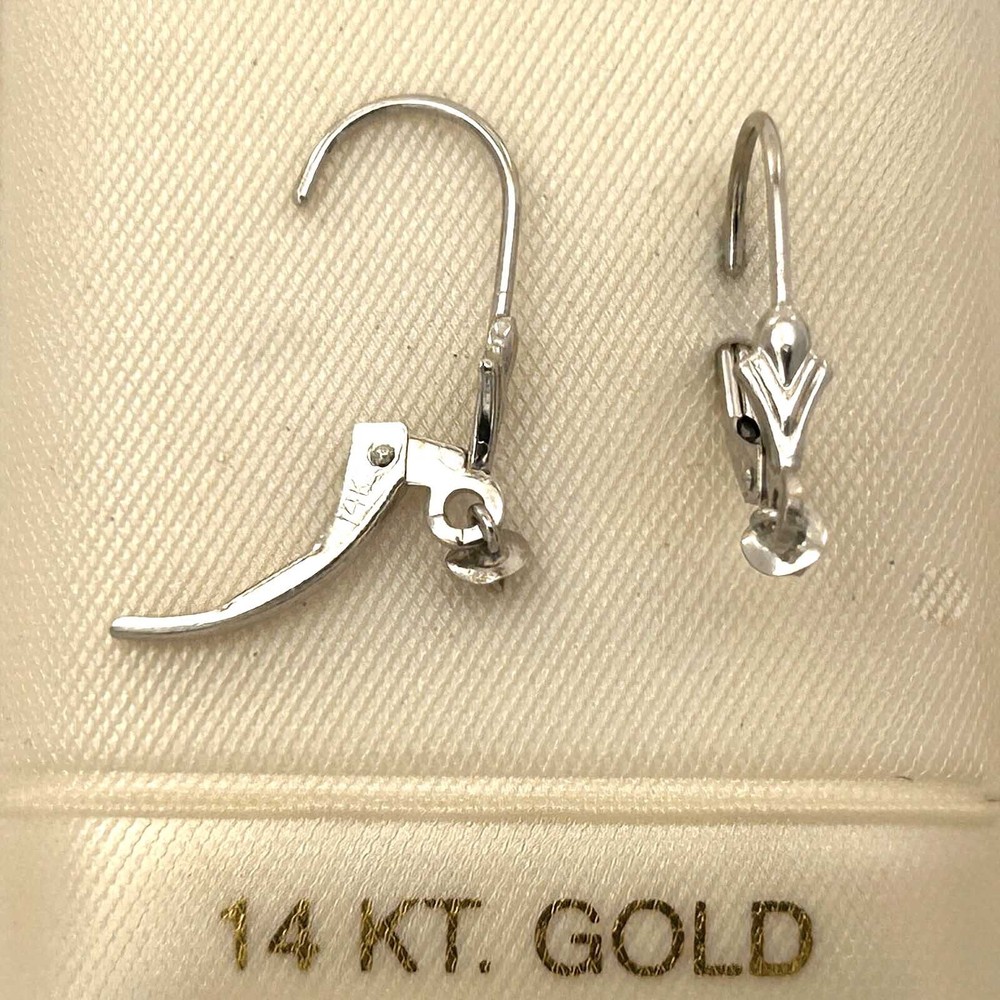 Pair of 14K Solid White Gold Unique Lever Back Split Ring Earring Component