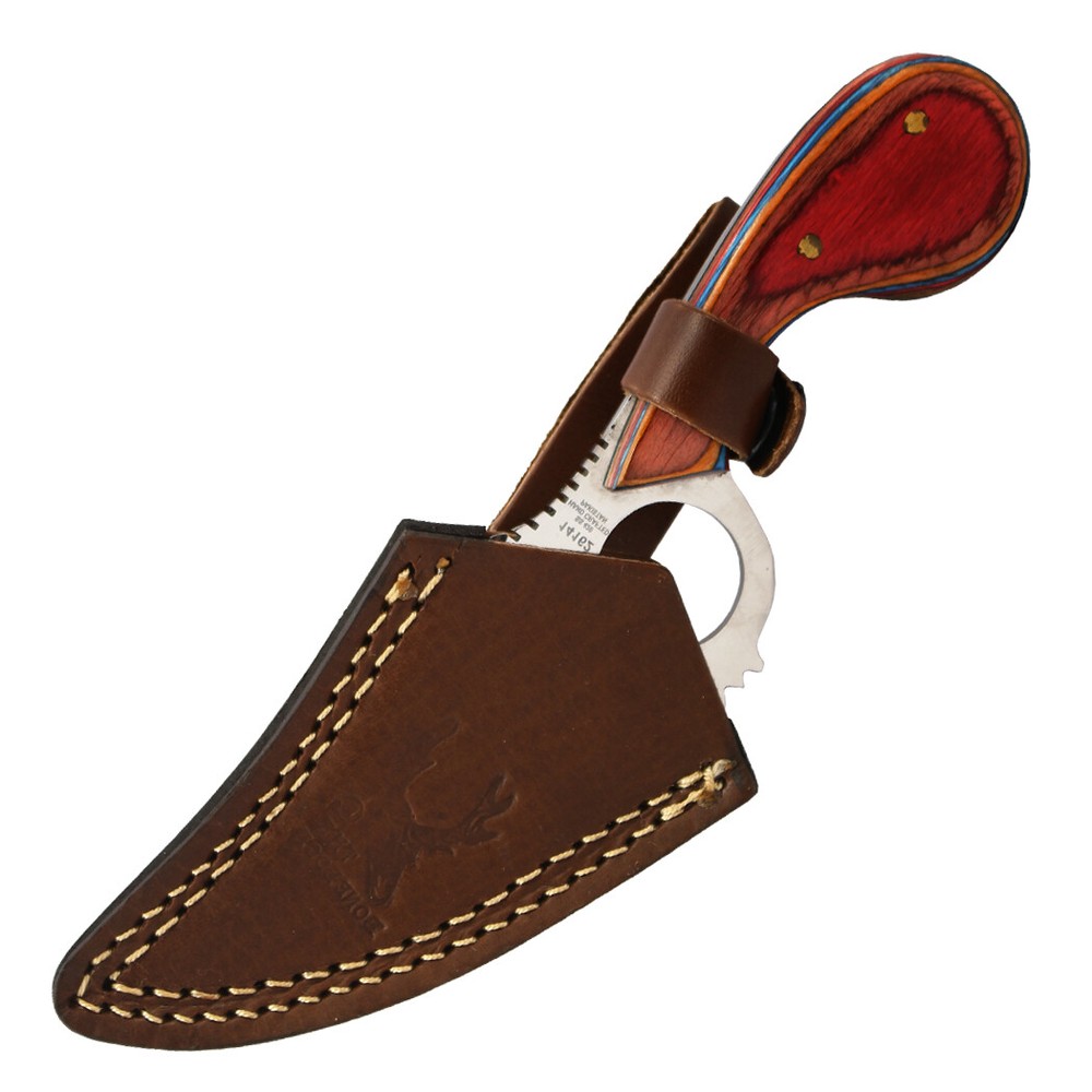 Defender-Xtreme 7" Multi Wood Handle Skinner Knife Sharp Blade With Leather She