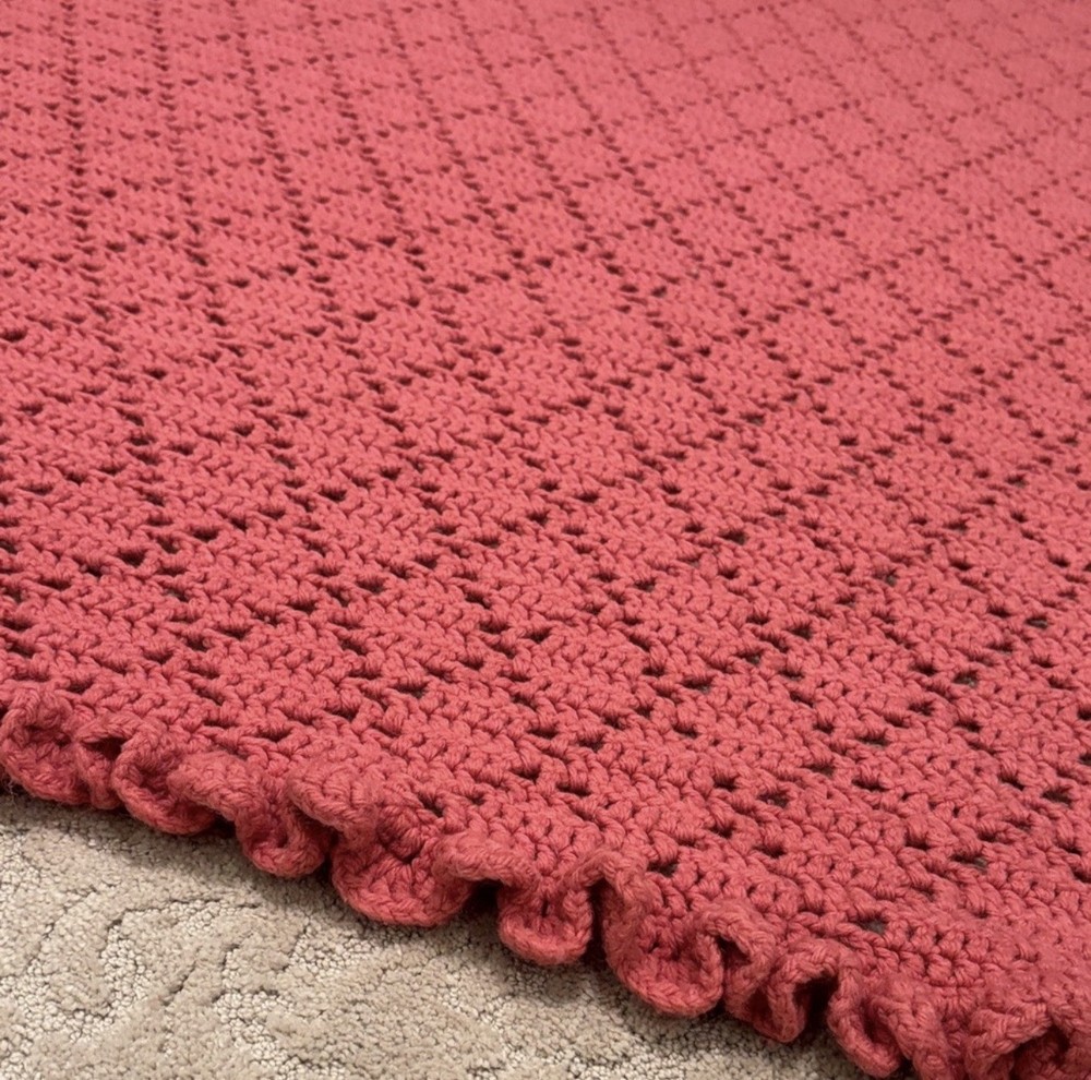 Handmade Pink Crochet Blanket/ Throw 50"x60"