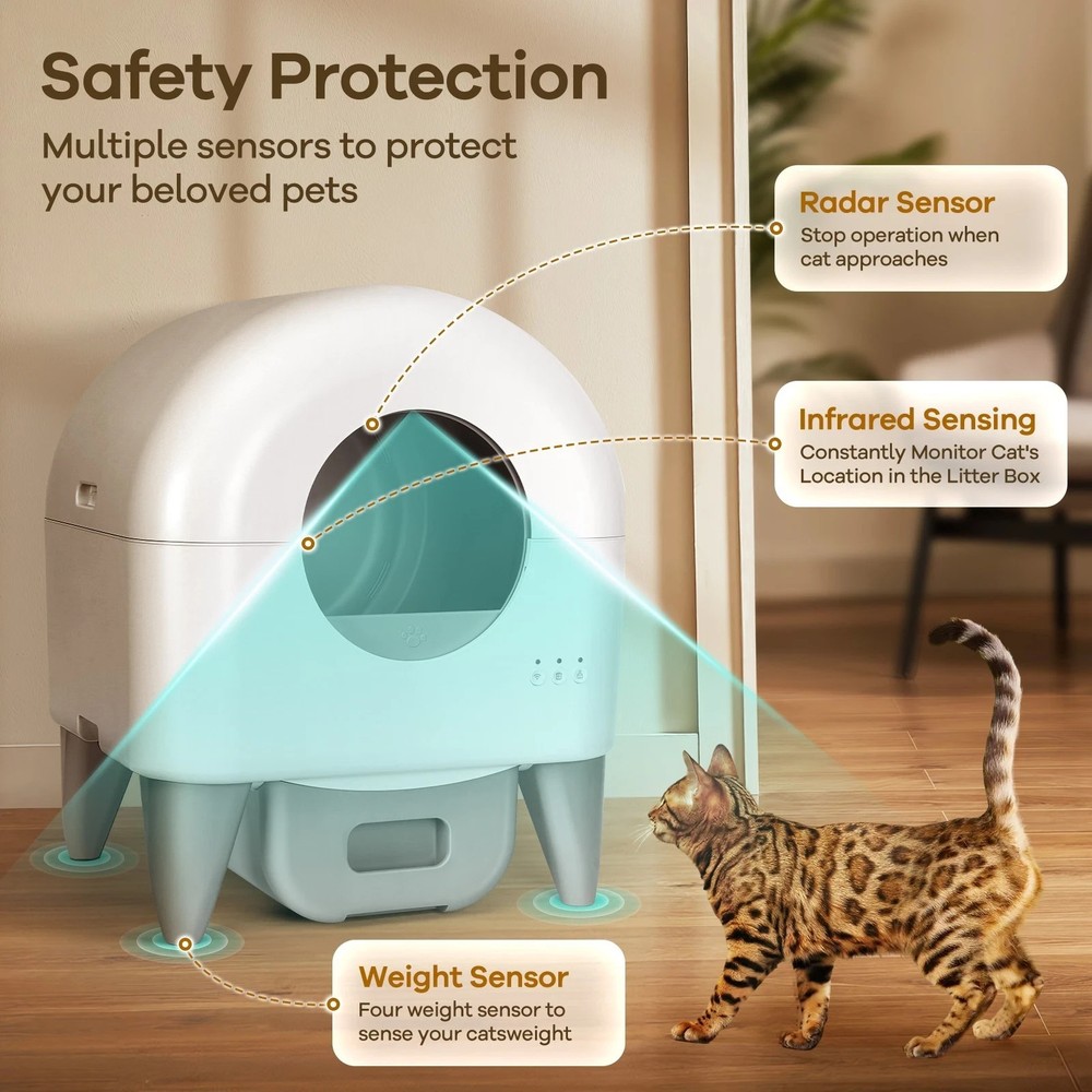 Used 95L Automatic Cat Litter Box, APP Control, Odor Control, Safety Sensor