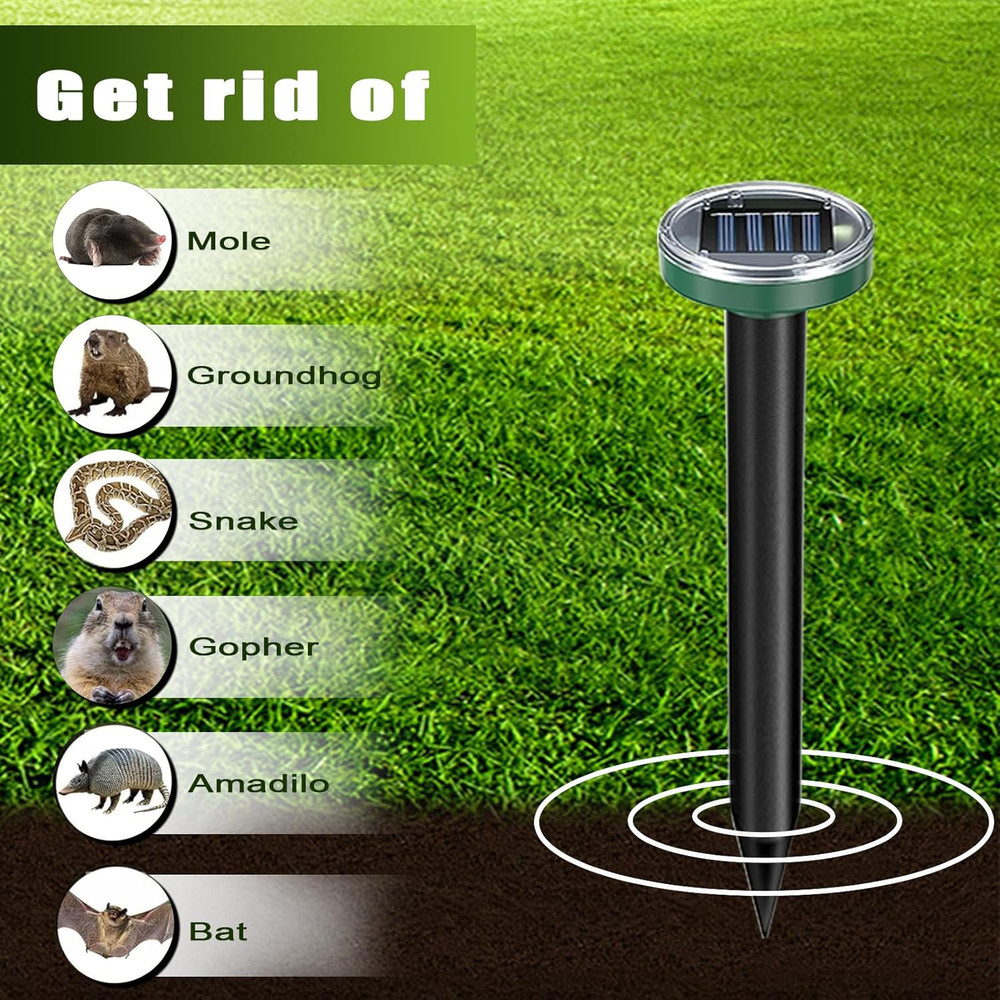 8 Pack Mole Repellent Solar Powered Snake Repellent Ultrasonic, Gopher Repeller