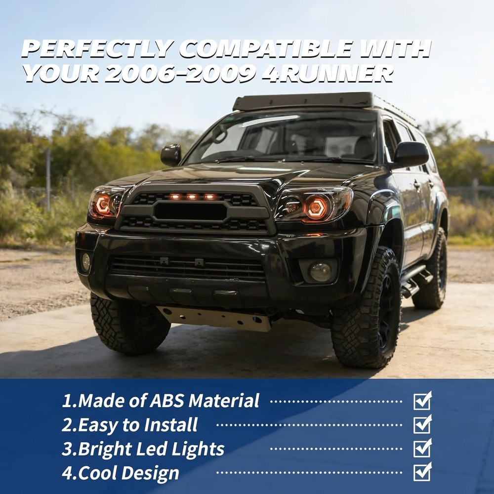 Front Grill Compatible with 4Runner 2006-2009 Matte Black Front Bumper Grille wi