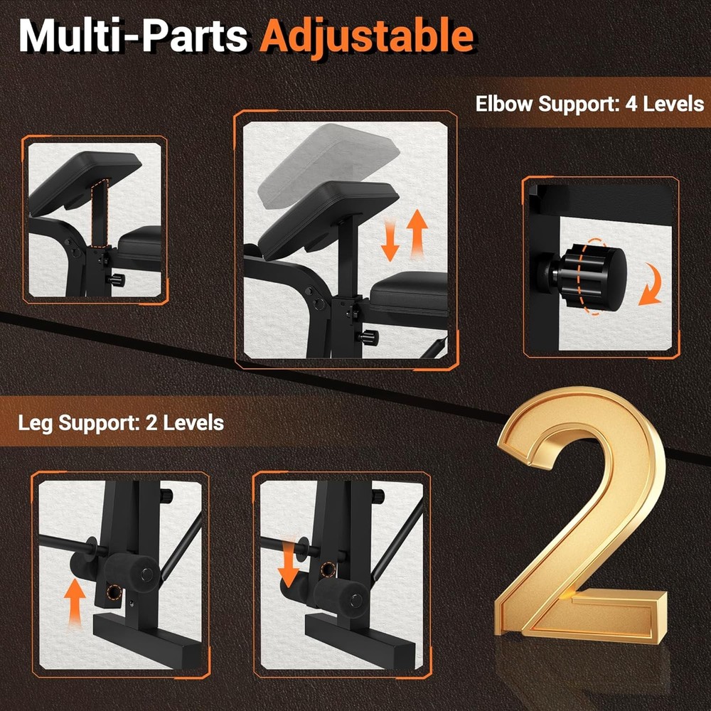 Adjustable Weight Bench with Leg Extension, Lat Pulldown, Elbow Support for Home