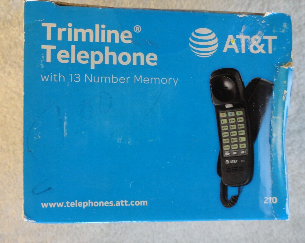 AT&T 210 Basic Trimline Corded Phone, No AC Power Required Wall-Mountable Black