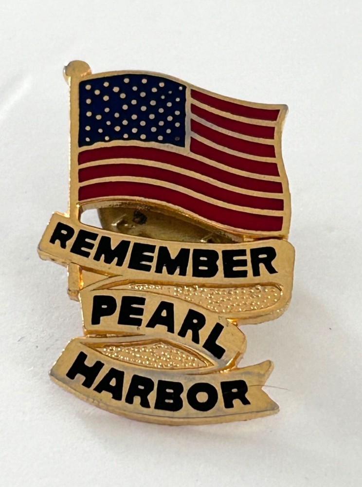 Remember Pearl Harbor Enamel Lapel Pin American Flag