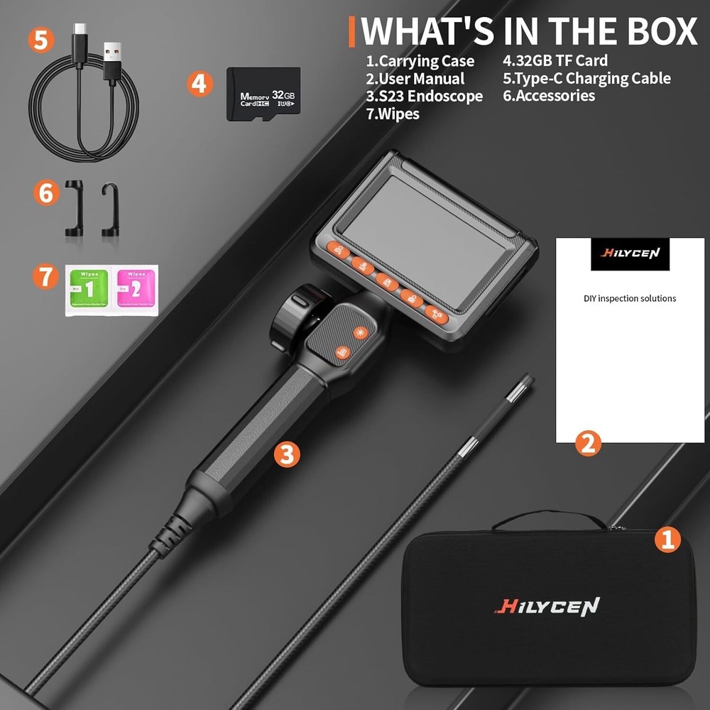 Two-Way Endoscope Camera with Light, HILYCEN Articulating Borescope with Light