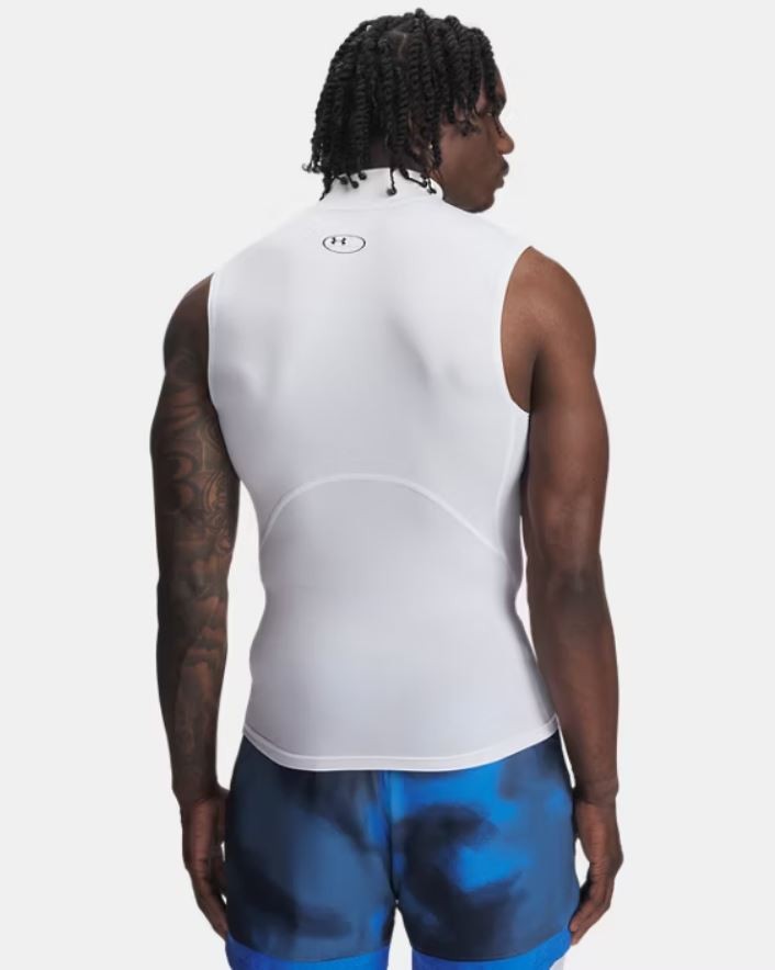 Under Armour Men's Compression Mock Sleeveless, White, Large