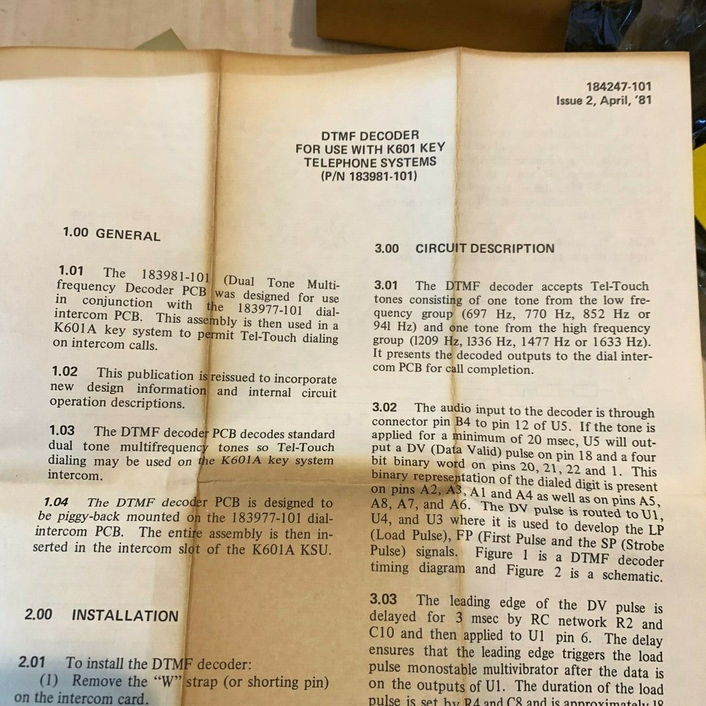 ITT SYSTEM Dual Tone Multi-frequency Decoder PCB # 183981-101-PAK