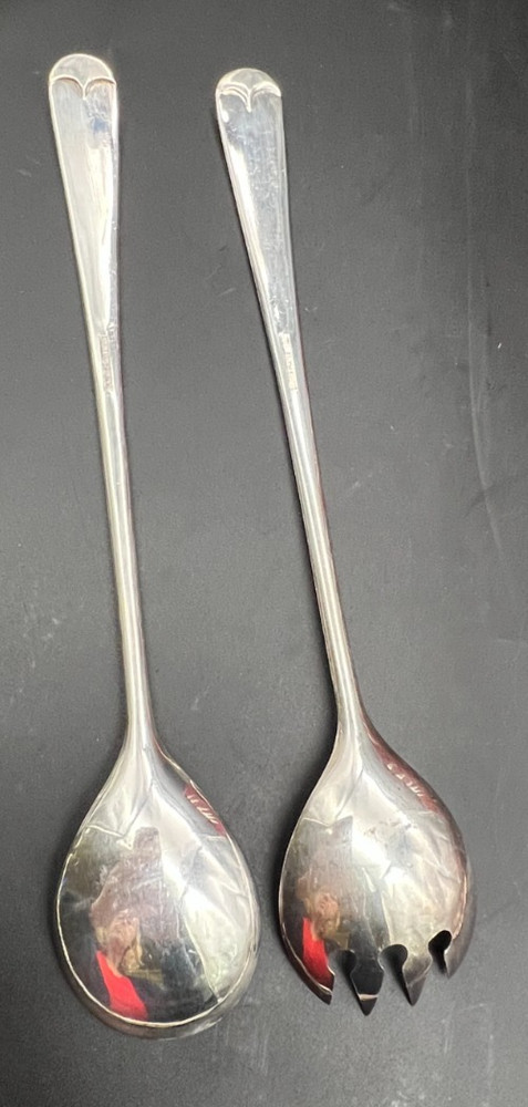 Vintage Beaded Border Pattern Silver Plated Salad Serving Set-Italy