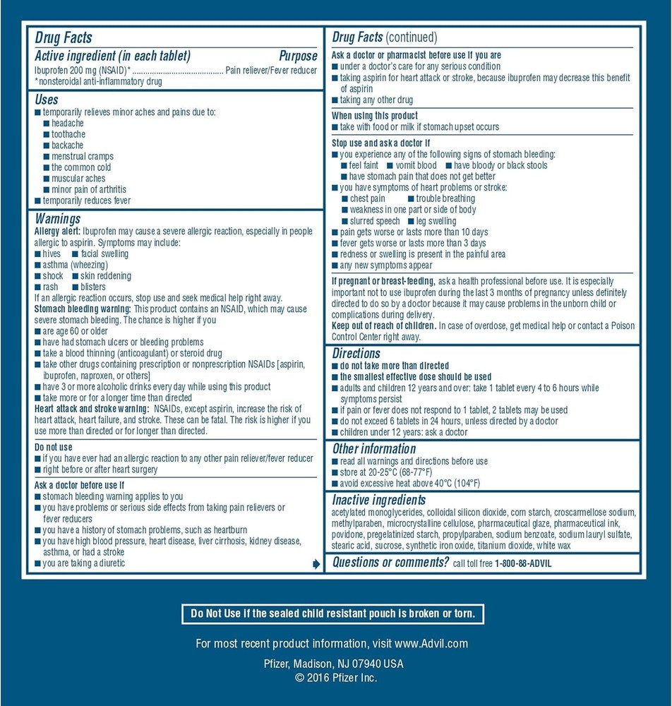 Advil Pain Reliever Single Dose Packets