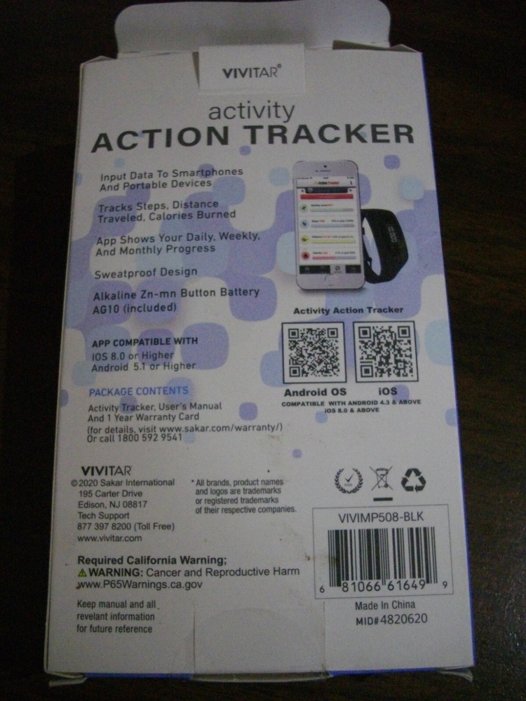 Vivitar Activity Action Fitness Tracker LCD Display Black For IOS Android OS