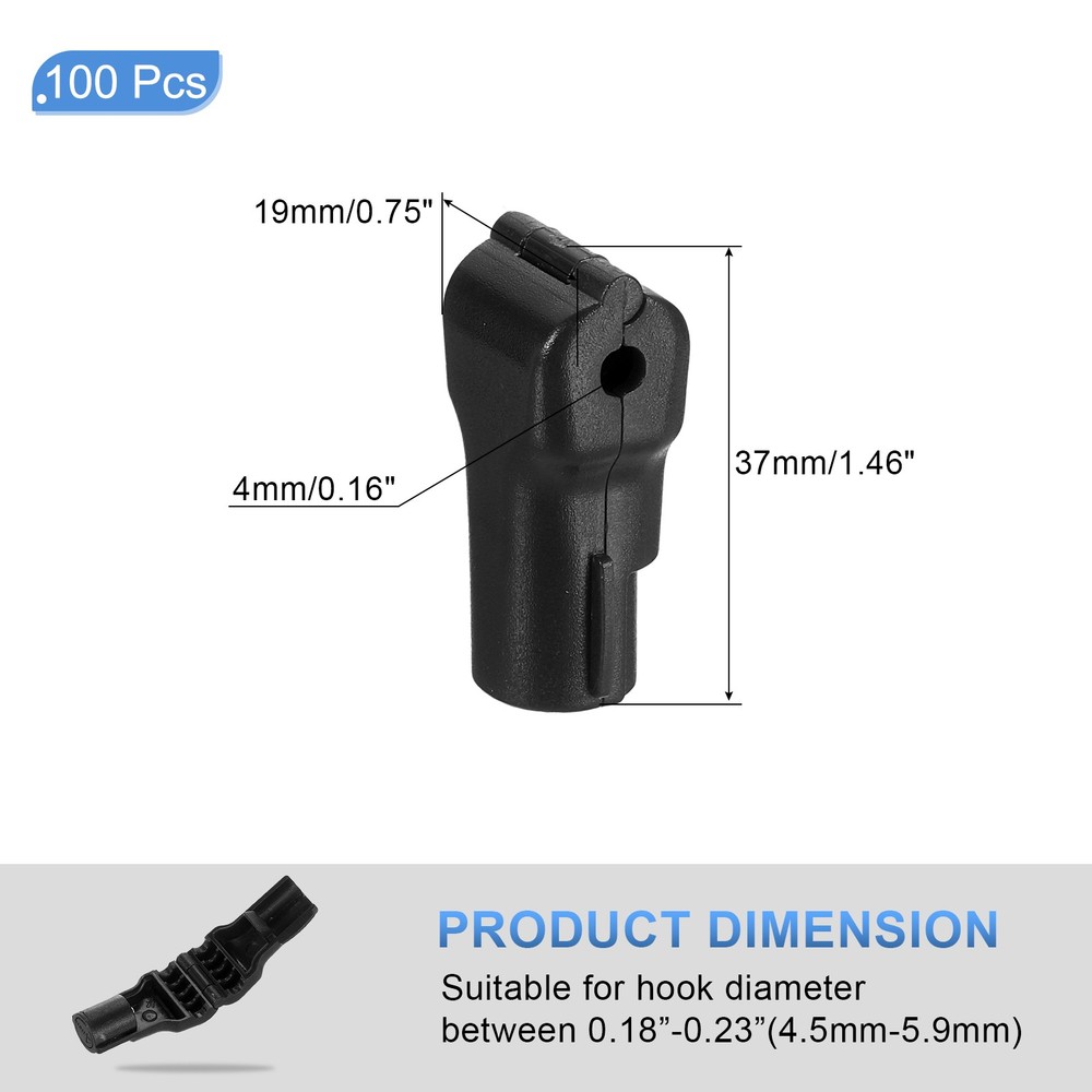 100pcs Peg Hook Locks 4mm Display Hook Stop Locks to Secure Cargo Black