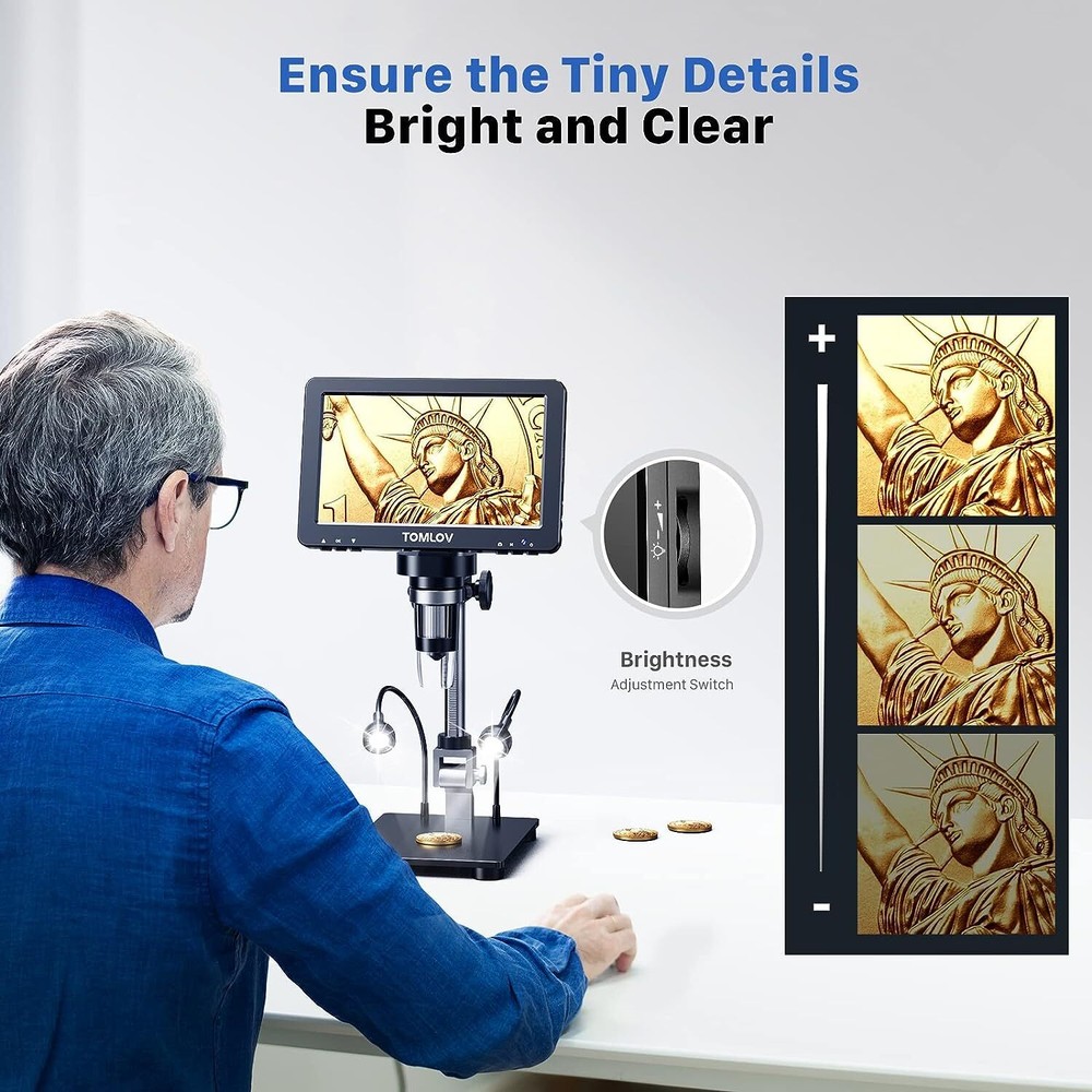 TOMLOV DM9 Pro 7" HDMI LCD Digital Microscope Camera 1200X Coin Microscope 16MP
