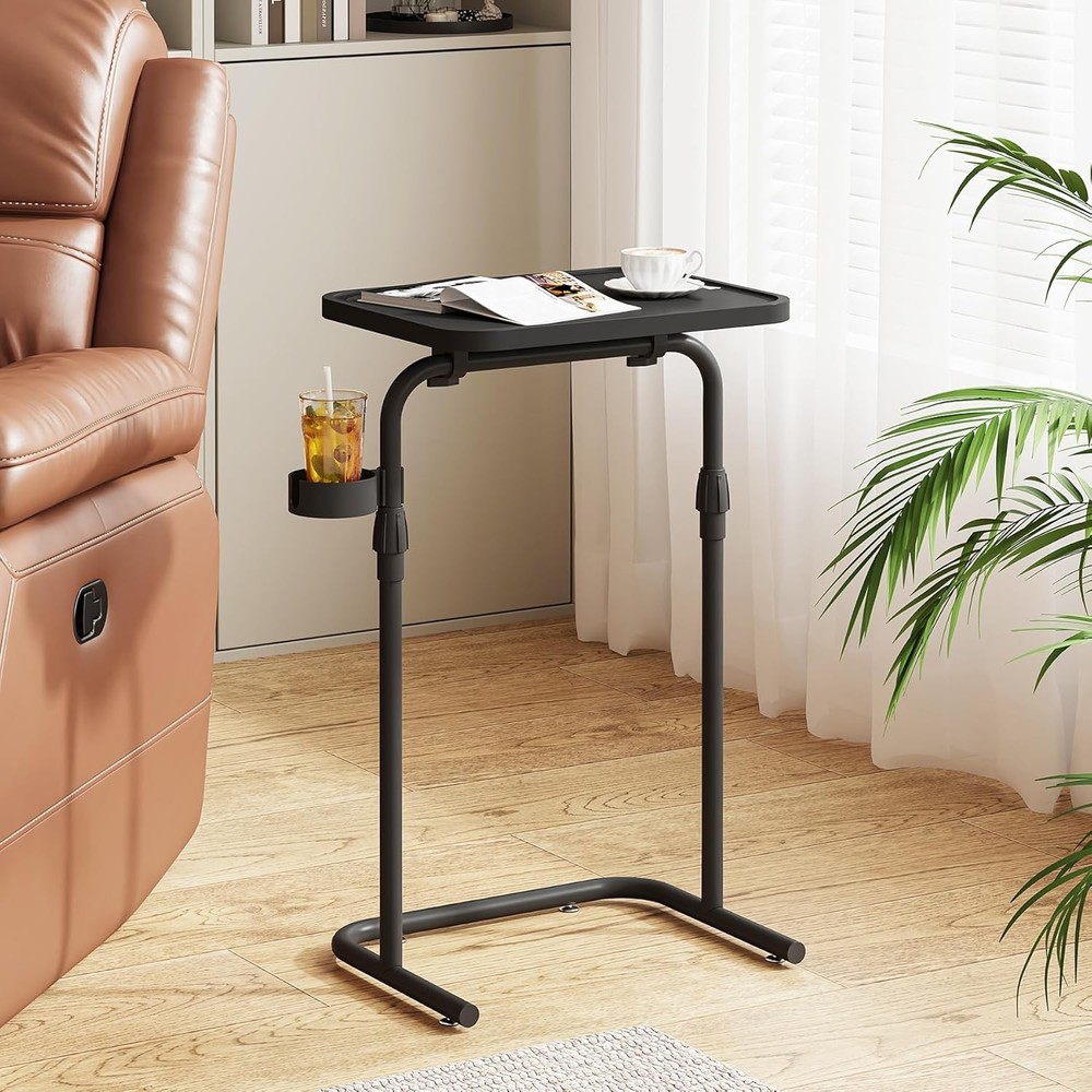 C Shaped End Table W/ Tiltable Surface Adjustable Height Side Table Slide Under