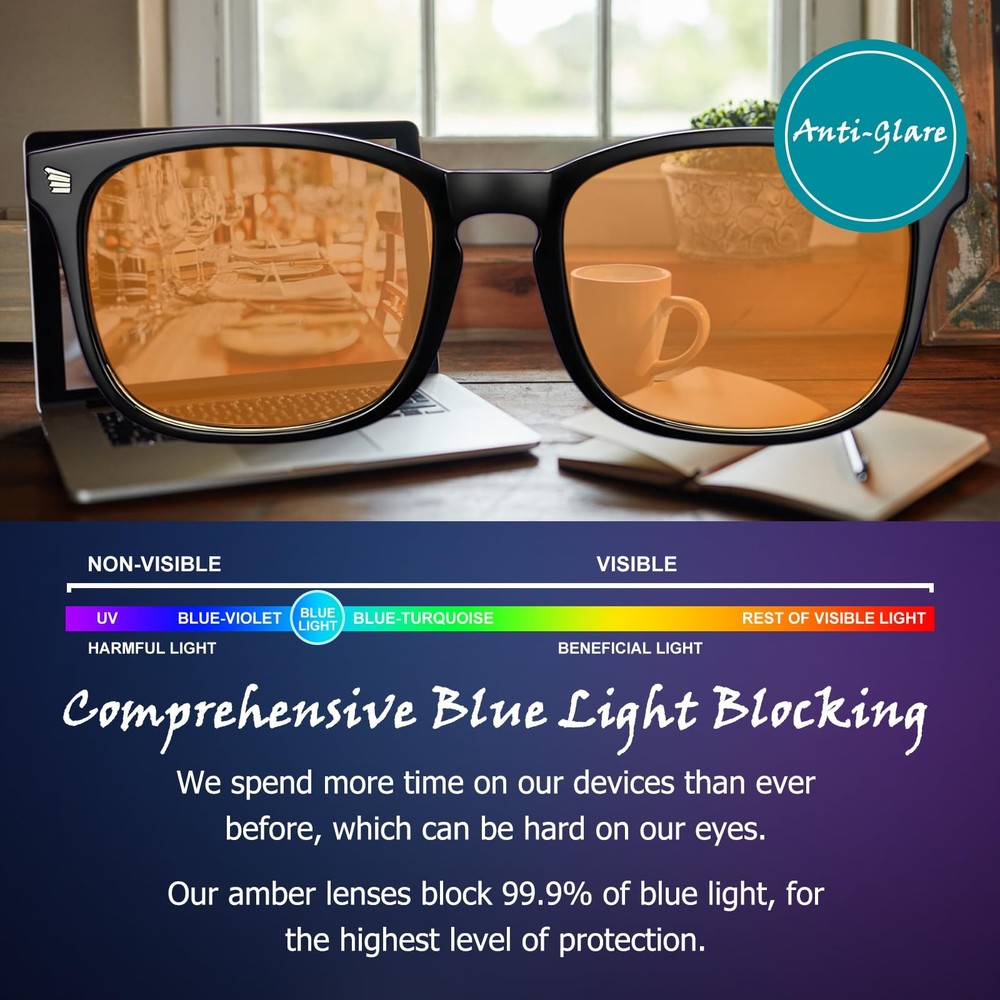 Blue Light Blocking Glasses for Computer Gaming - Amber Lenses for Eye Strain