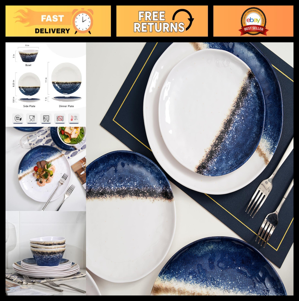12-Piece Unbreakable Melamine Dinnerware Set for 4 - Lightweight, Chip & Scratch
