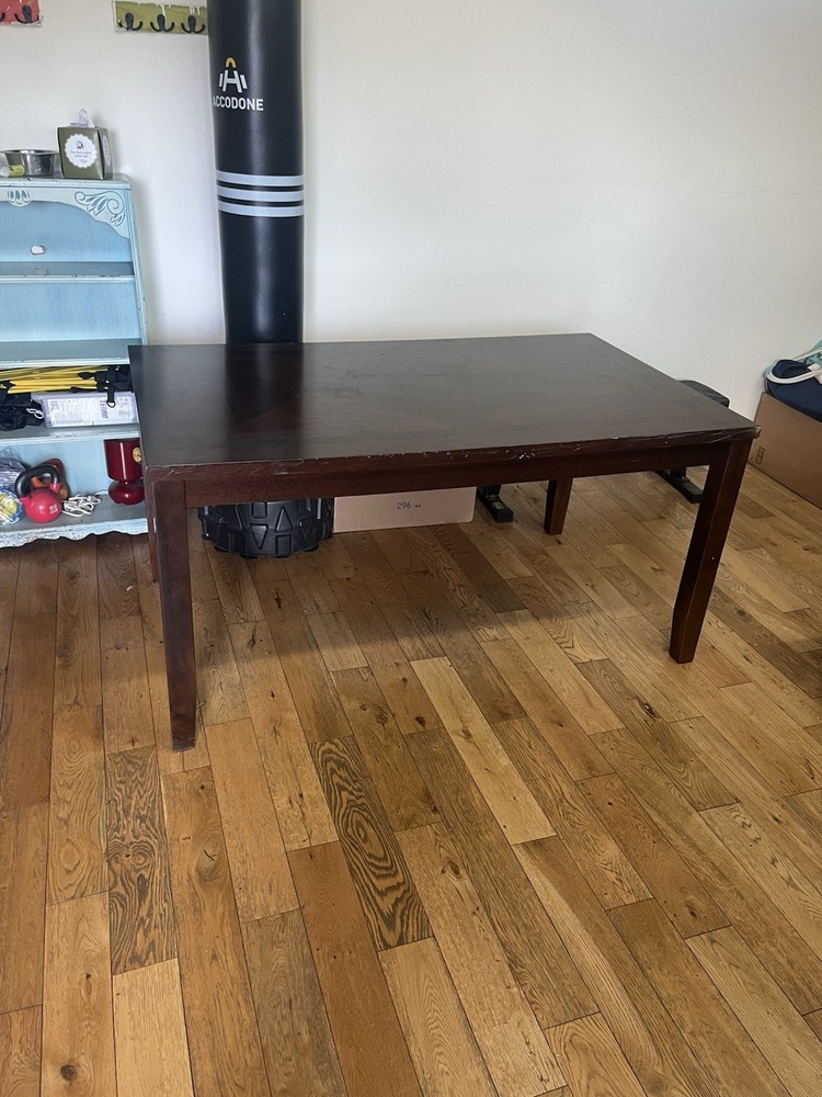 Dark Brown Rectangular Wood Dining Table Set with 4 Faux Leather Chairs