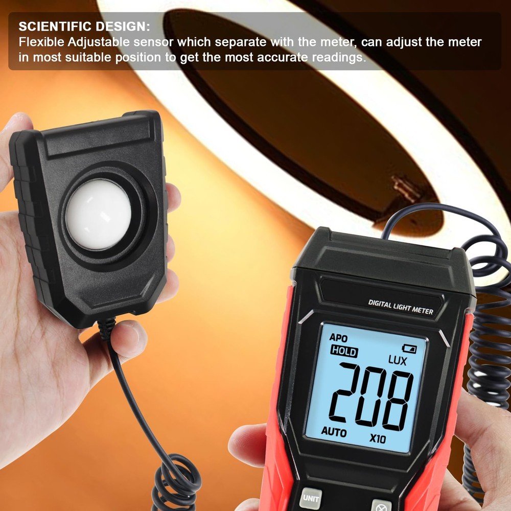Light Meter Digital Lux Handheld Illuminance 360 Rotating Sensor 0200,000 Range