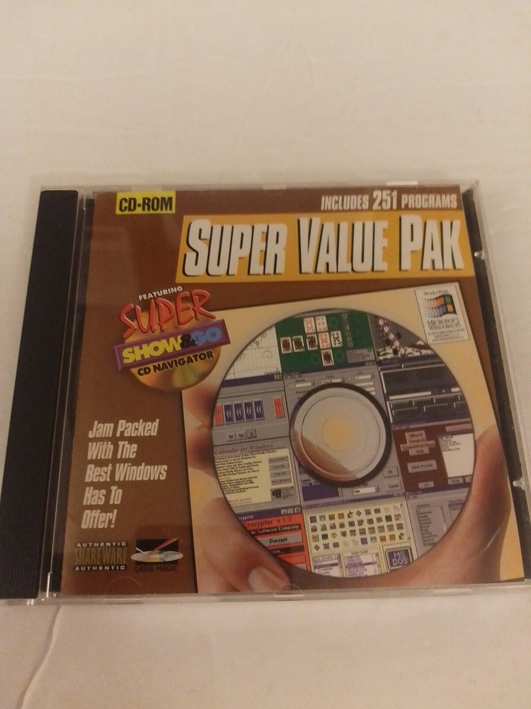 Super Value Pak 251 Shareware Programs On CD-ROM For Windows 3.1 to XP LN