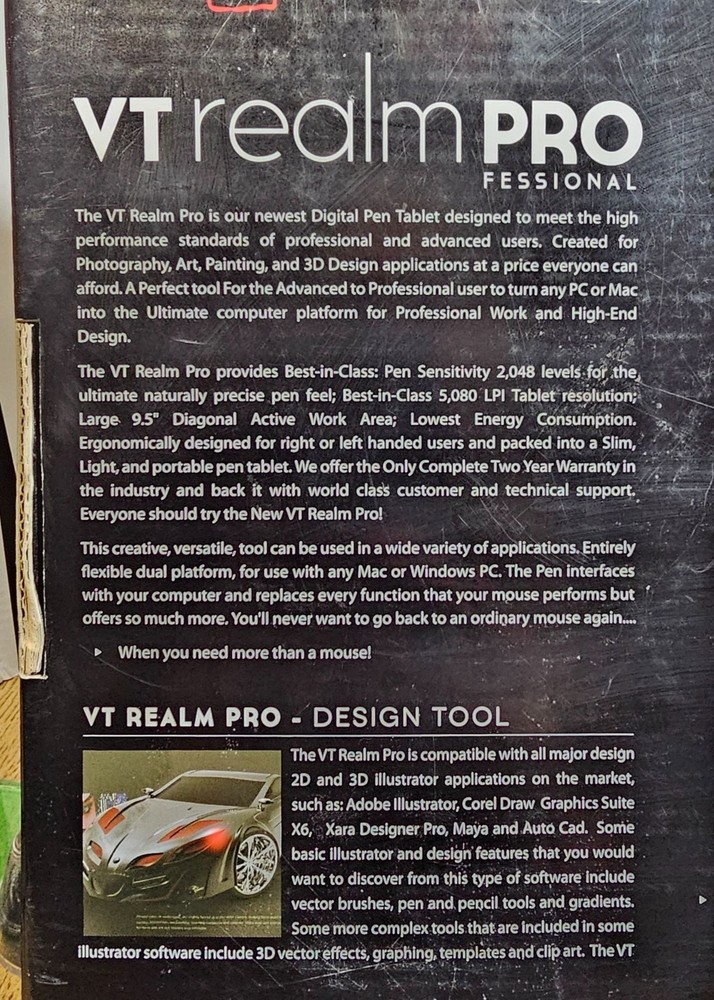 VisTablet VTrealm Pro Drawing Tablet With Pen Software & USB Powers Up in Box