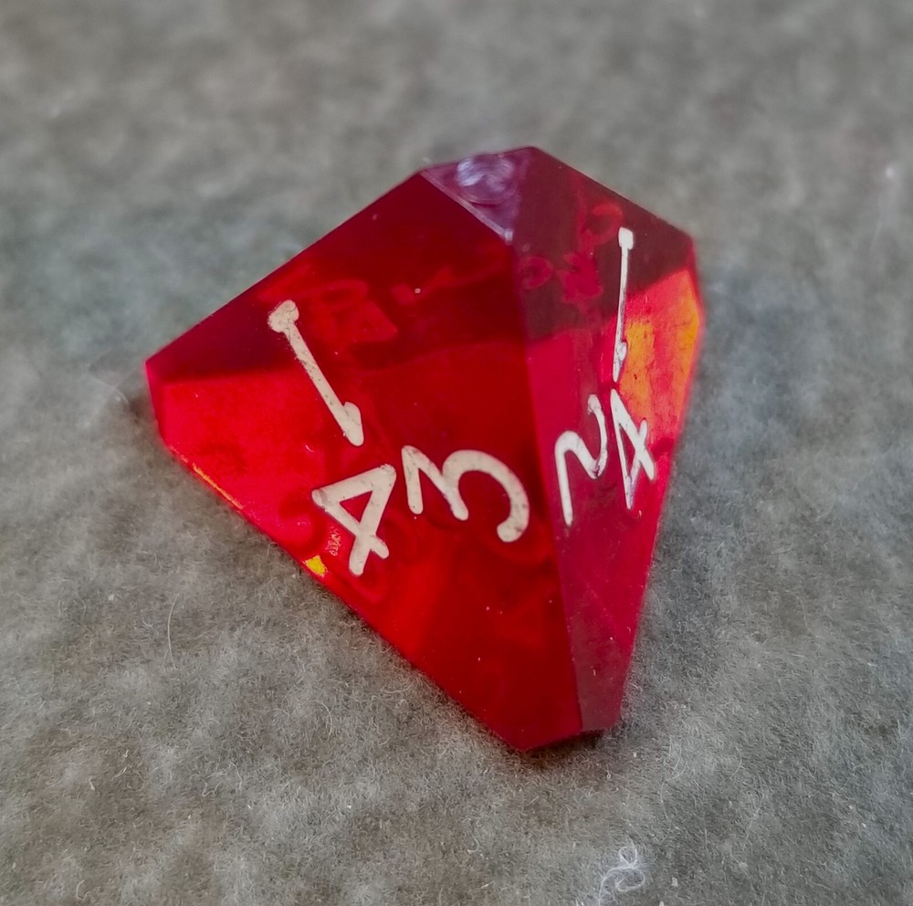 Vintage Armory Ruby Red Gem D4 4-Sided Polyhedral Die RPG AD&D with White Pips