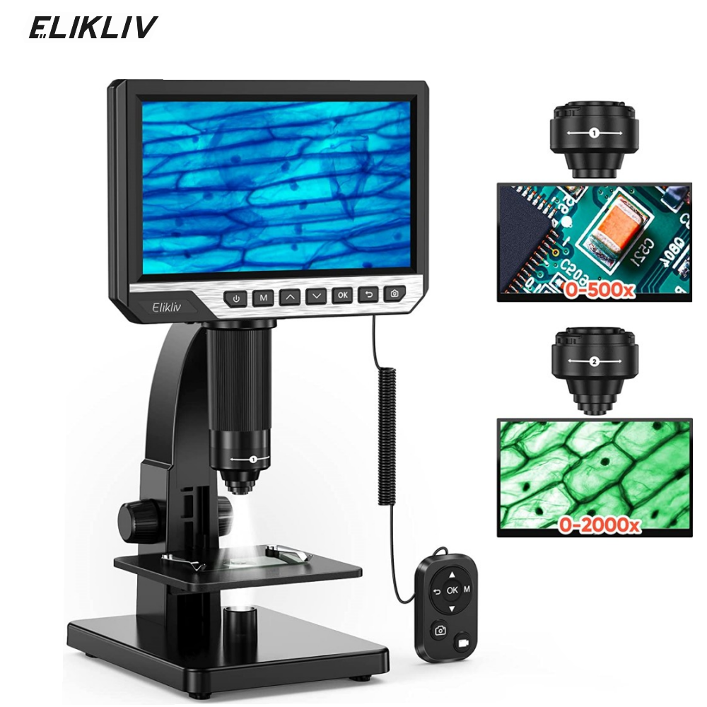 Elikliv 2000X Biological Digital Microscope 7" LCD Remote Control for Computer
