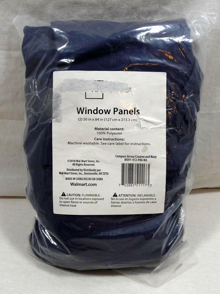 Mainstays Adventurer Compass Arrow Pattern Window Panel 50x84" Navy Blue & Creme