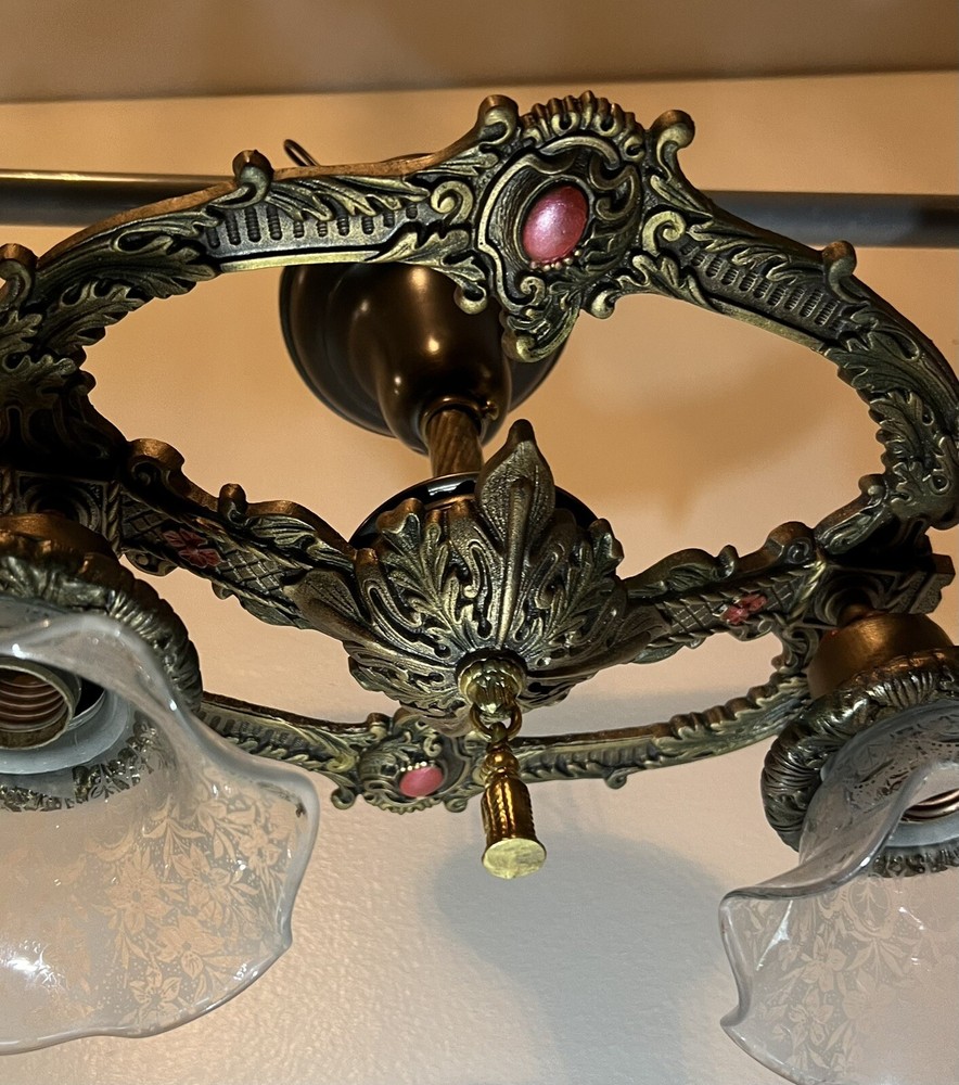 Single Nice Semi Flush Mount Double Socket Fixture Rare Shades 143F