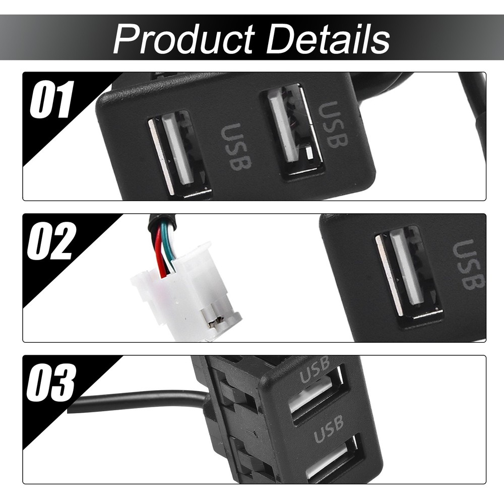 USB Socket USB Socket 3.4*2.2cm 4pin+6pin ABS Black Direct Installation
