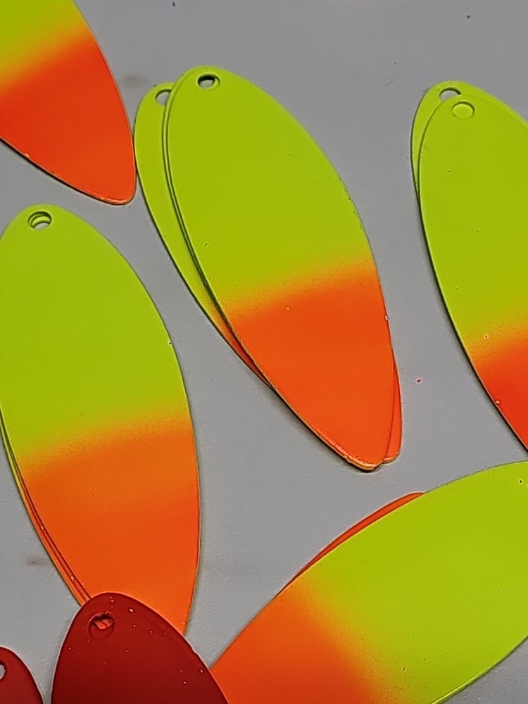 20 Pack Willow Leaf Spinner Blades - NEON 2 Tone. 8.5cm X 3cm