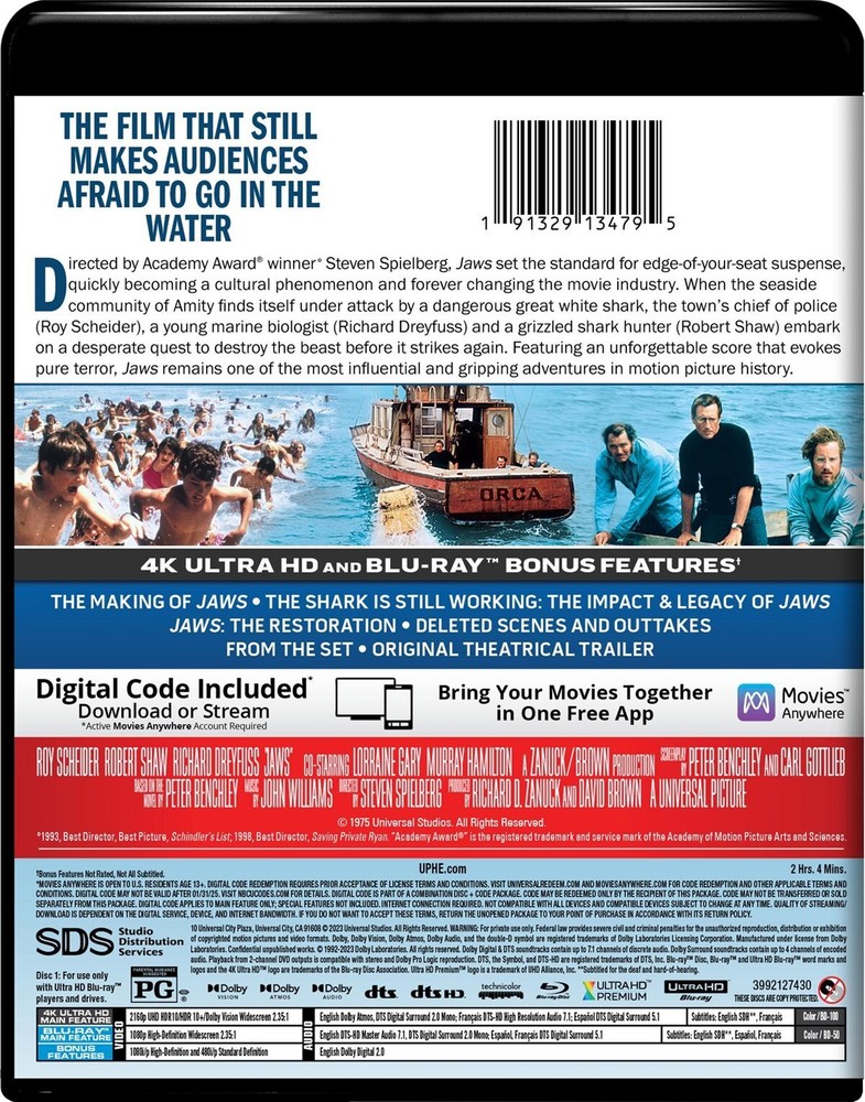 Jaws 4K UHD Blu-ray Roy Scheider NEW