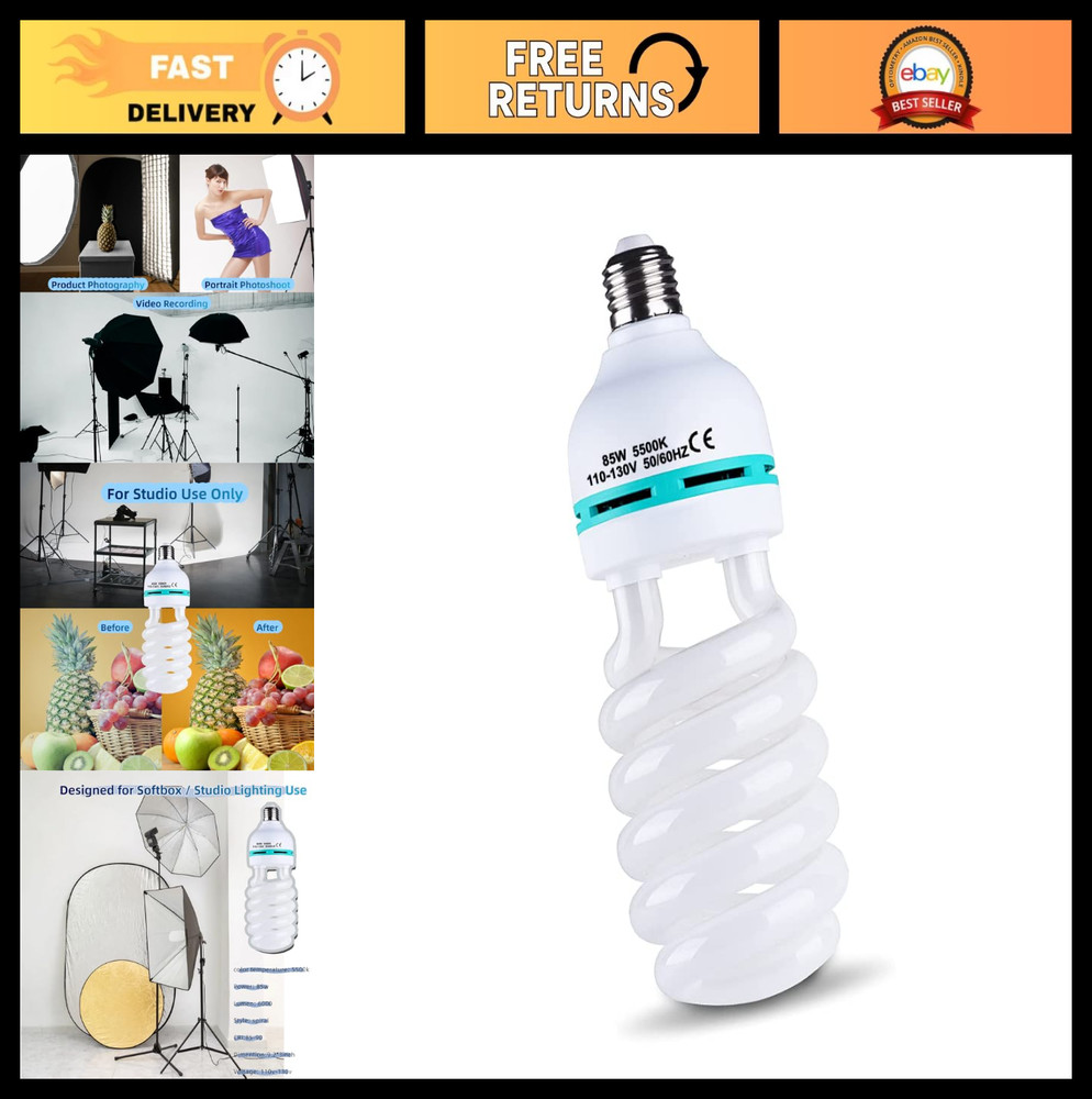 85W CFL Daylight Light Bulb 5500K Spiral Softbox Photography Kit E27/E26 Socket