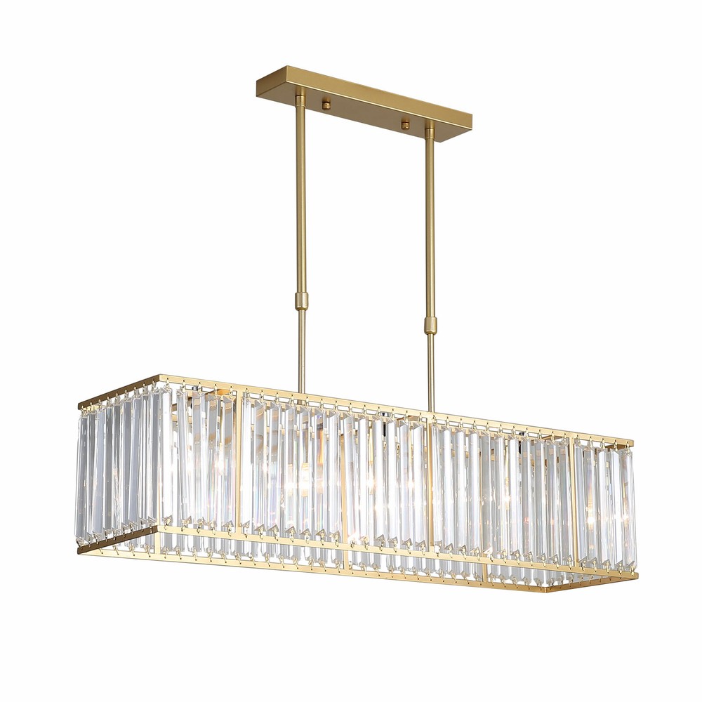 Modern Crystal Chandelier Rectangular Ceiling Light LED Living Room Pendant Gold