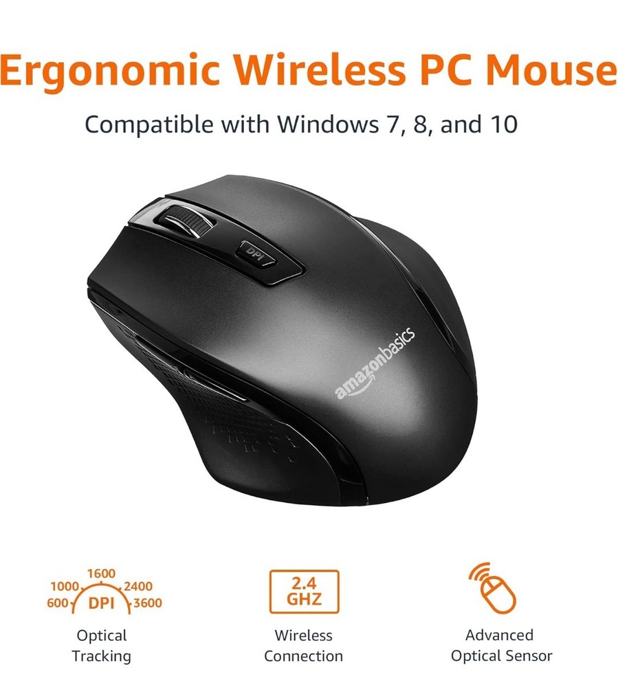 4pc OFFICE PACK Amazon Basics Ergonomic Wireless Mouse – 2.4 GHz Optical – NEW