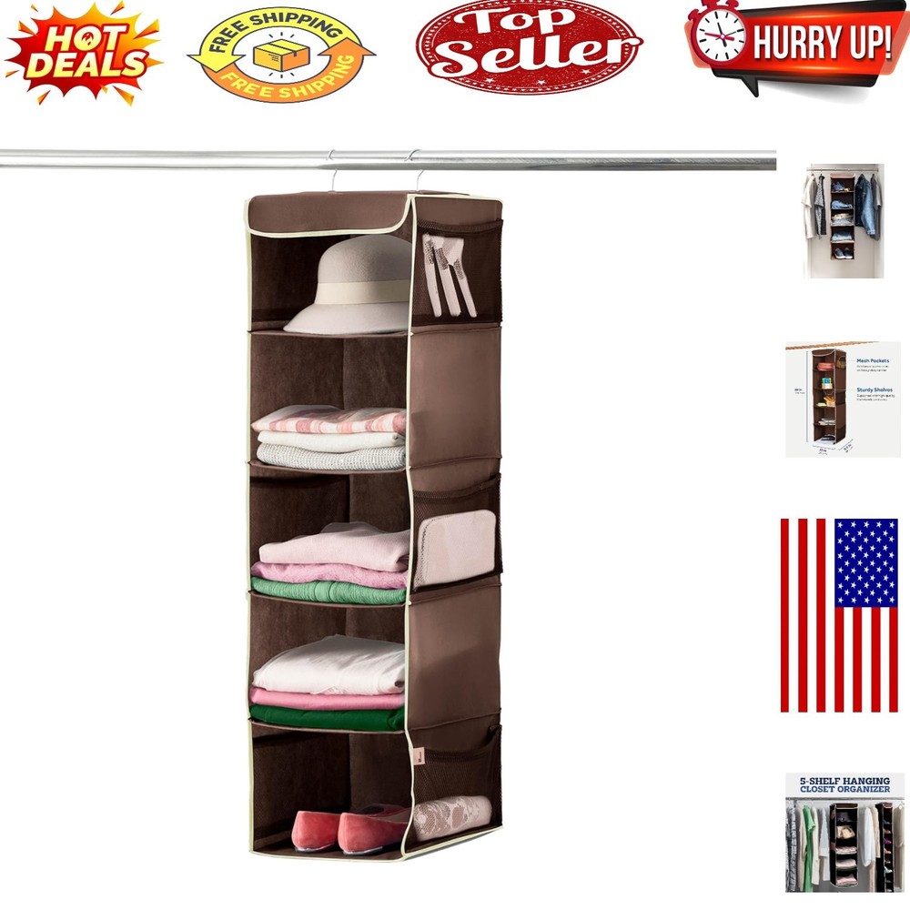 5-Shelf Hanging Closet Organizer - Stylish Space-Saving Solution for Closets