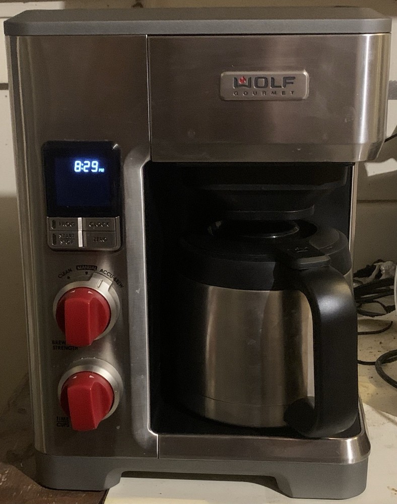 Wolf Gourmet Programable Coffee Maker WGCM100S Auto Drip System Red Knobs