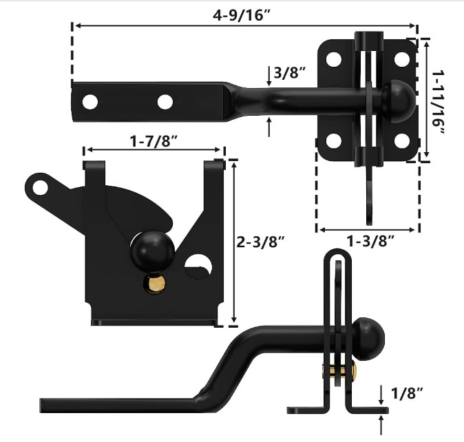 Self Locking Fence Gate Latch | Steel Post Mount w/ Cable Pull Spring Kit