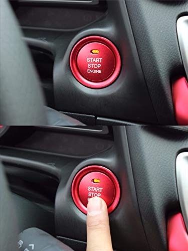 MAXDOOL 2pc Set Red Aluminum Keyless Engine Push Start Button & Surrounding