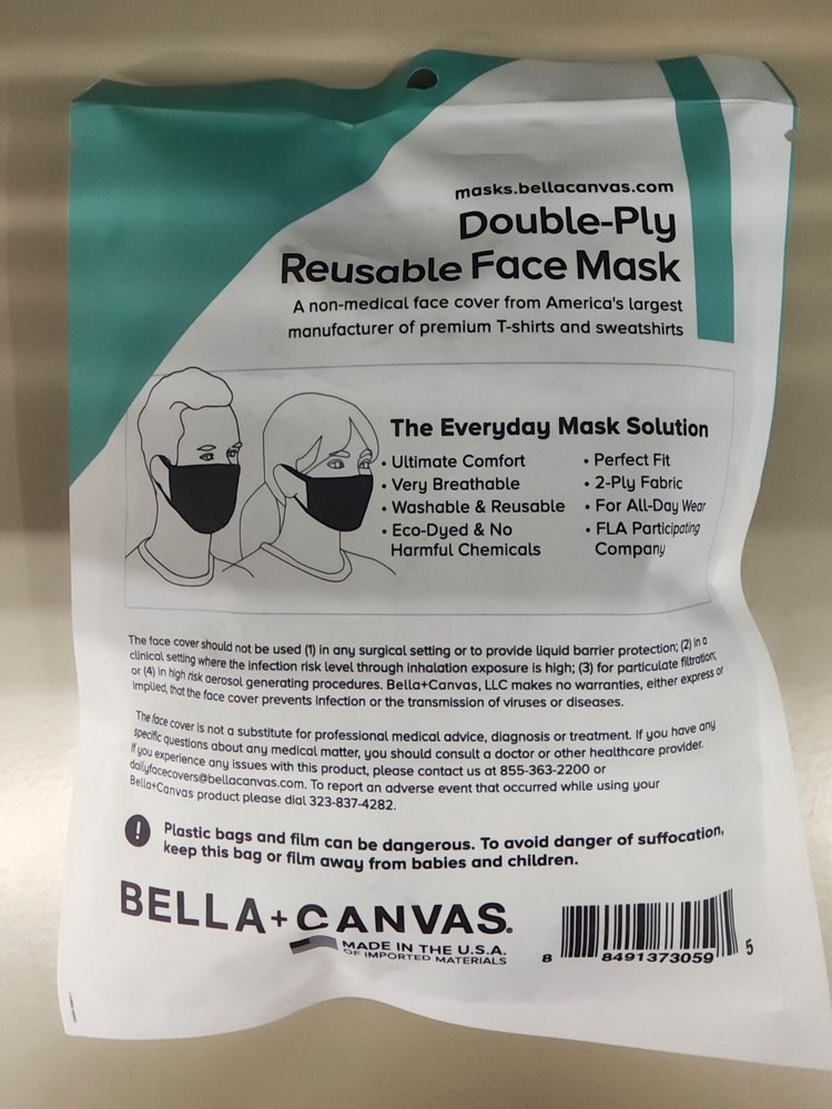 Bella + Canvas Reusable Face Mask in Black, Medium/Large