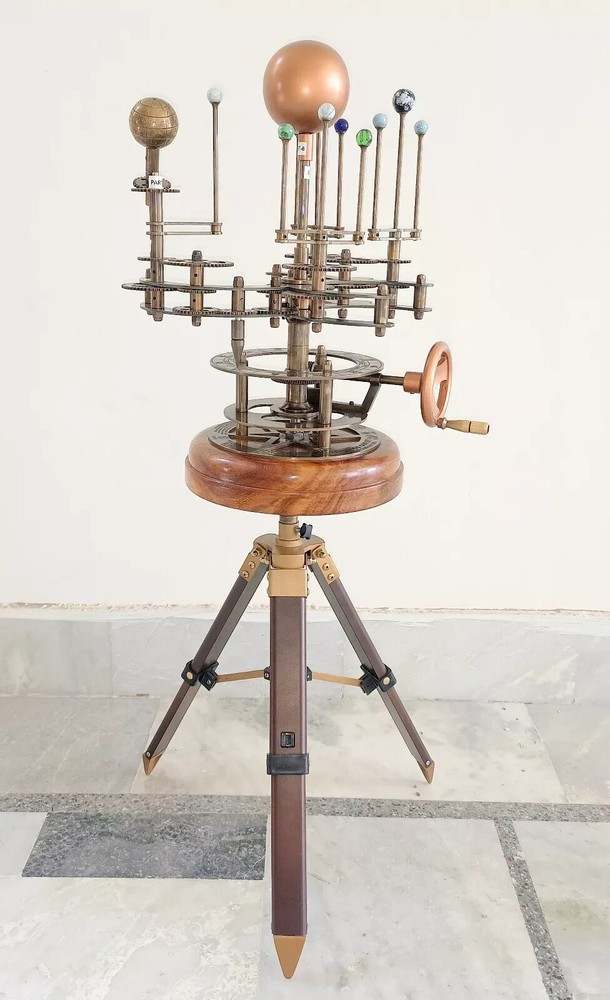 Solar System Celestial Model Fully Functional Antique Look Orrery Saturn Tripod