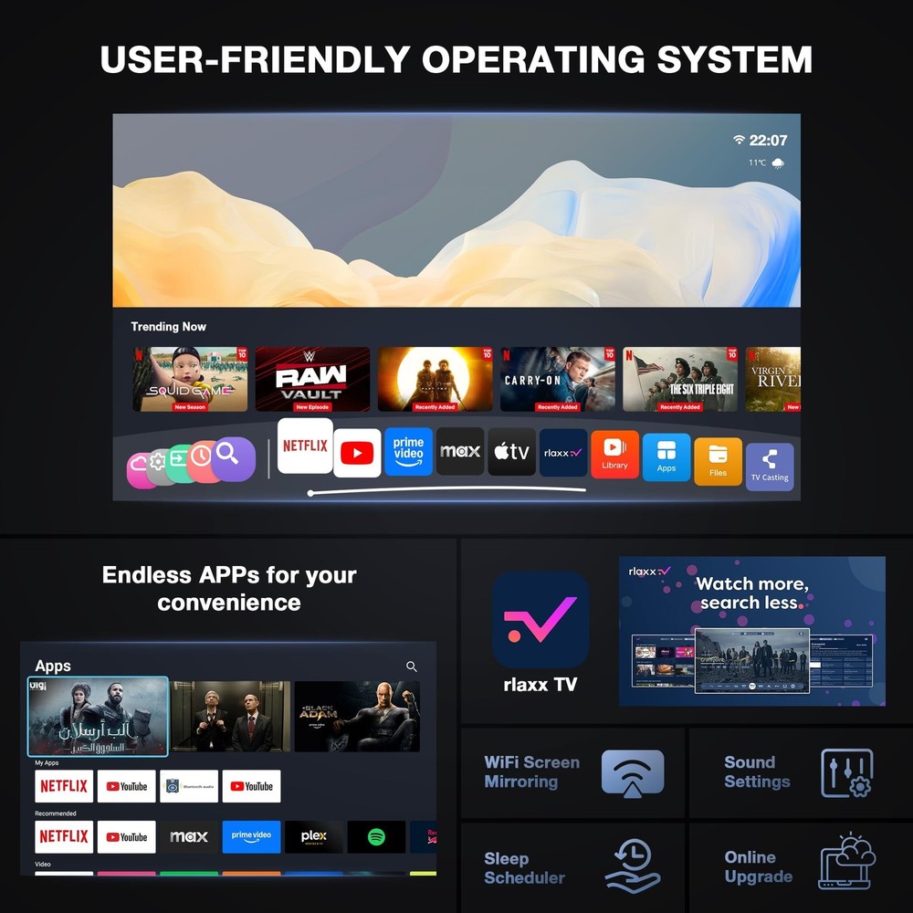 【Thinnest & Netflix-Licensed Projector】Smart Mini Projector with W