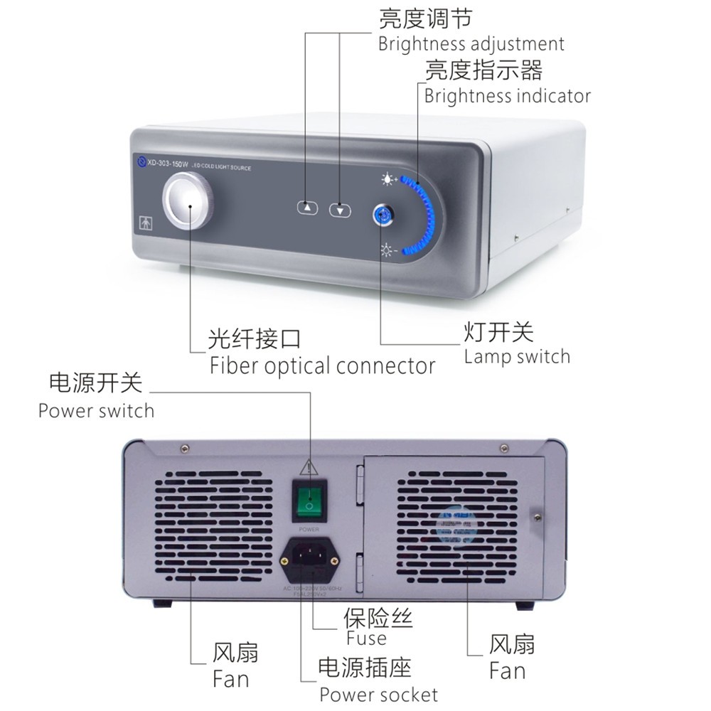150W LED Medical Cold Light Source with Touch Switch for Endoscope Microscope