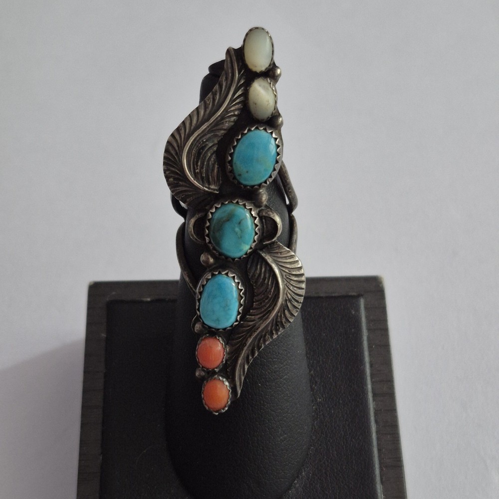 native american sterling Silver Ring J Apachito Multistone Size 7