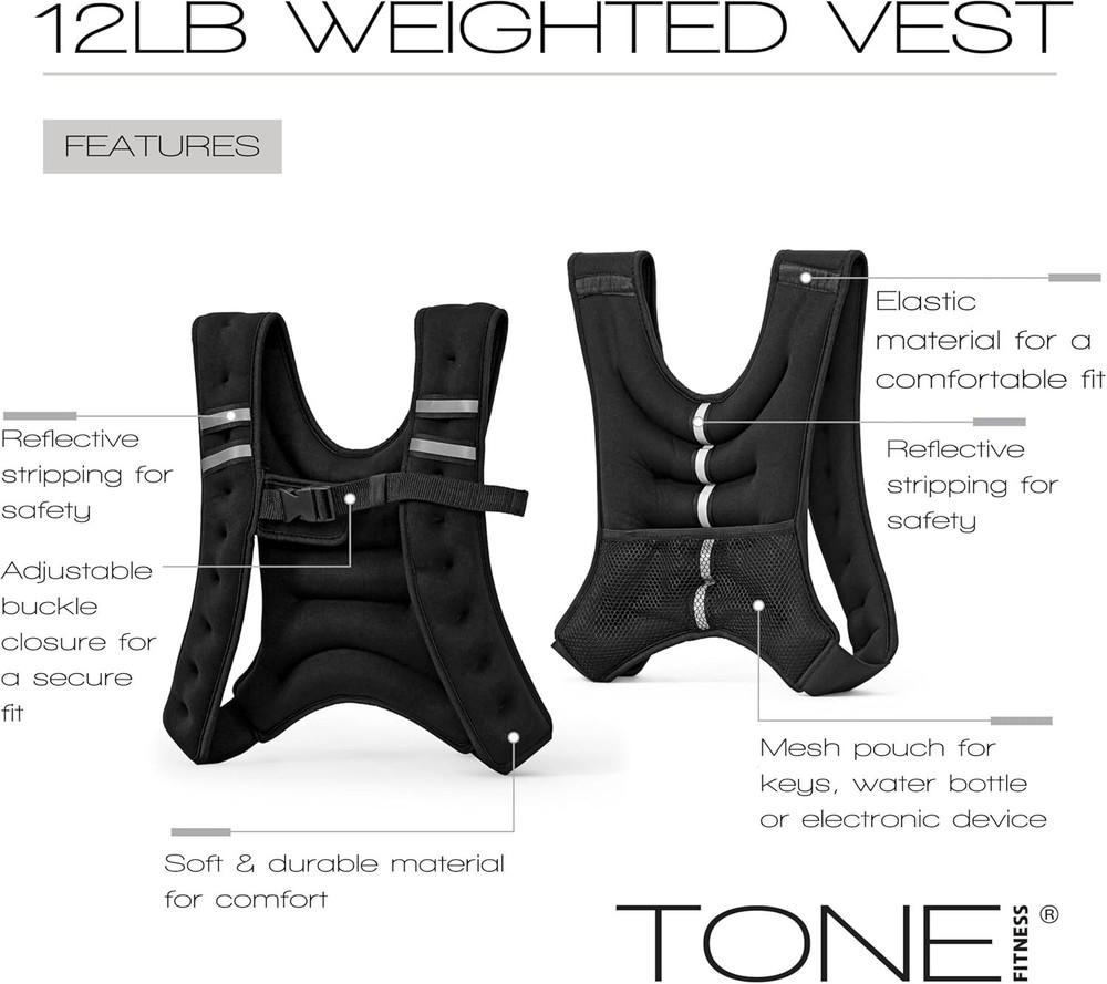 Versatile 12 lb Neoprene Weighted Vest with Reflective Strips for Workouts