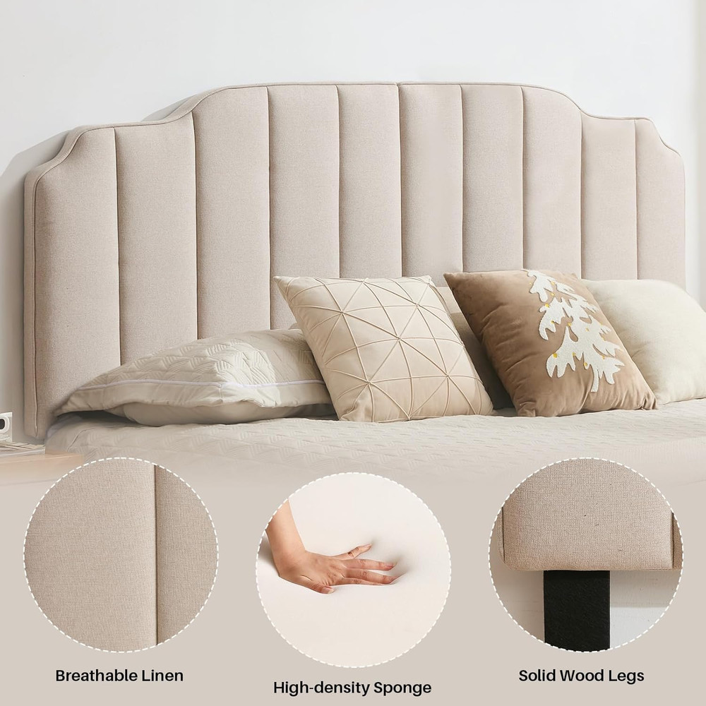 King Size Headboard Light Brown Upholstered Headboard Adjustable Height&Width Li