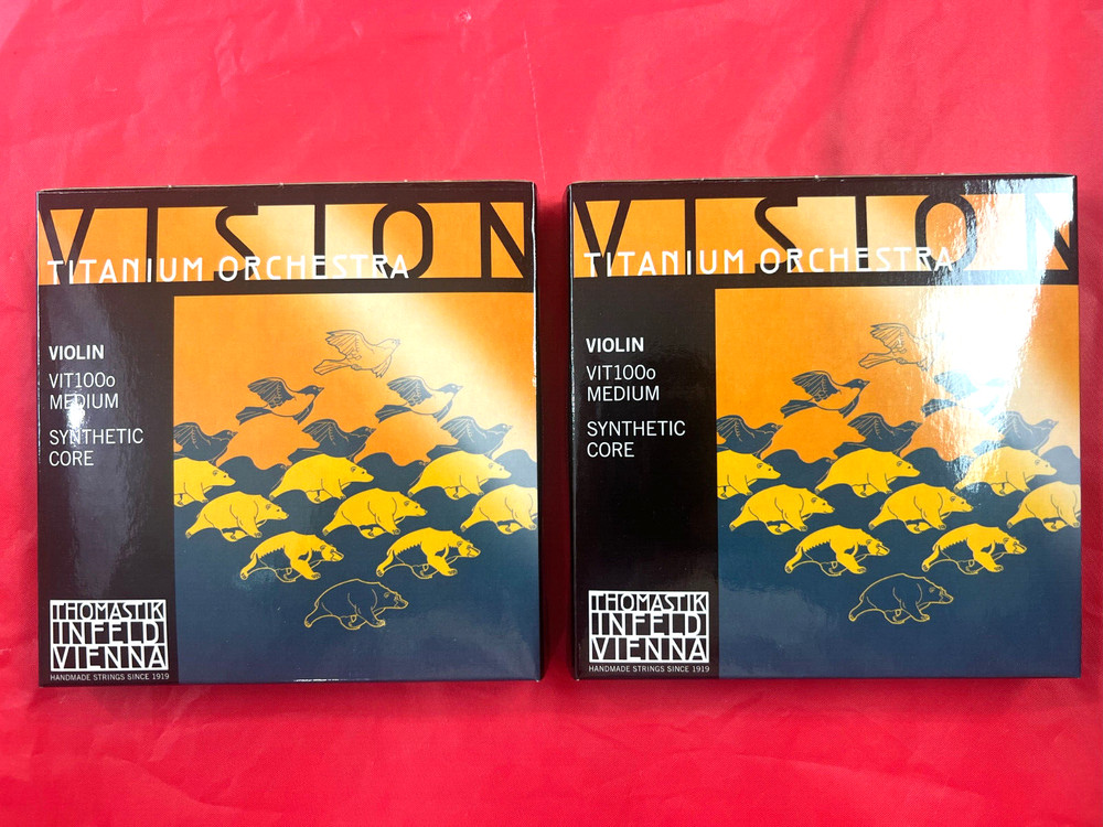 2x Authentic Thomastik Vision Titanium Orchestra Violin String Set Medium 4/4